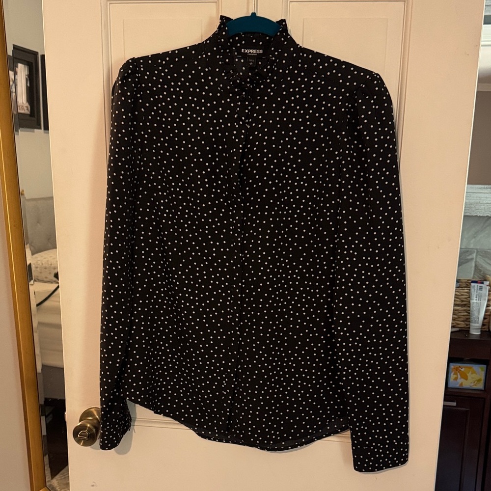 Express Black and White Polka Dot Shirt